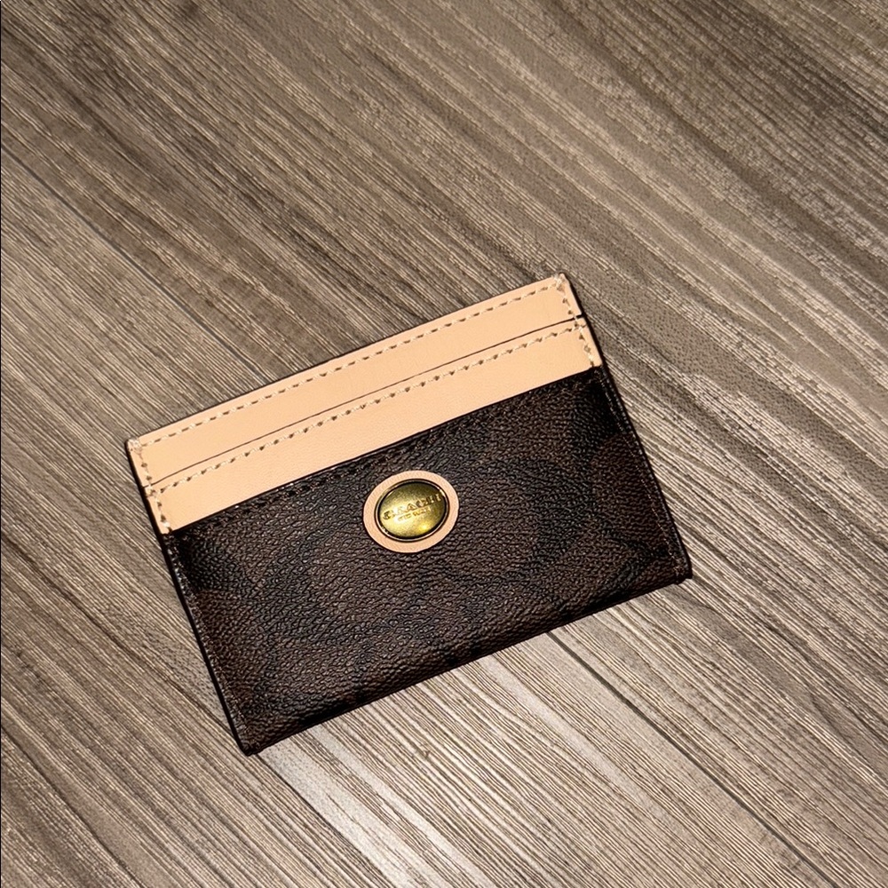 Coach Brown and Tan Leather Key Card Holder